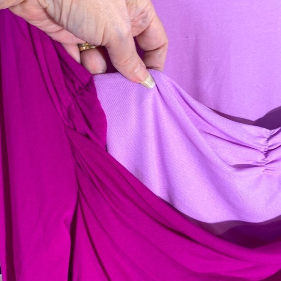 i.e. woman magenta and pink layered look softly draped nylon top - Picture 2 of 6